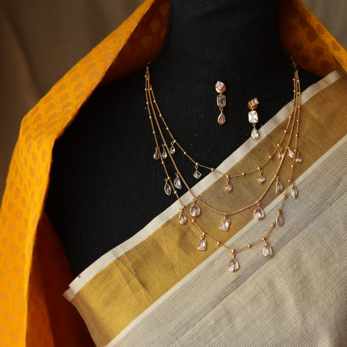 Minimal kundan layer necklace with earrings MS1066