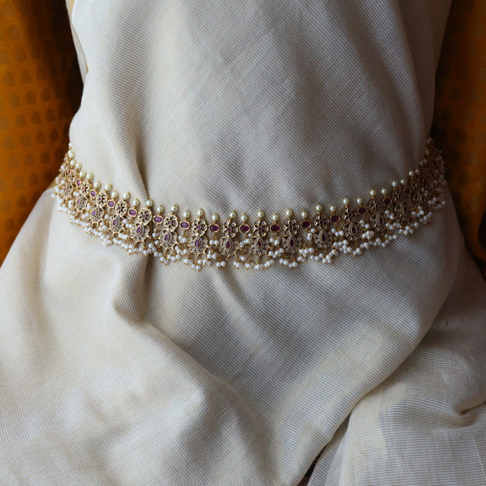 Antique gold and pearl floral design waistchain AW4992