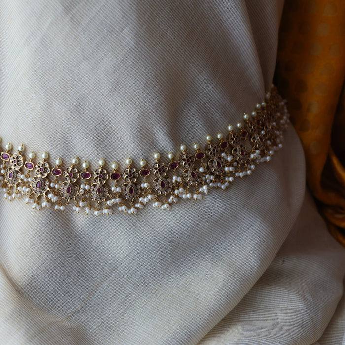 Antique gold and pearl floral design waistchain AW4992
