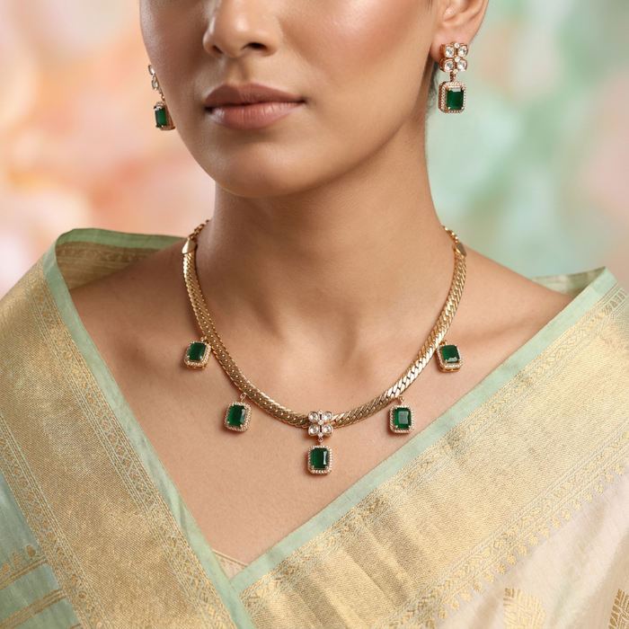 Minimal kundan short necklace with earrings MS107