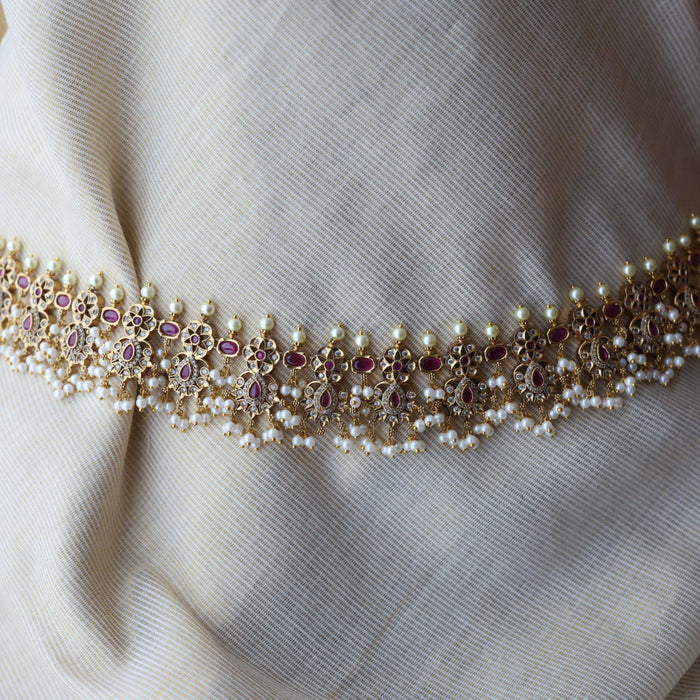 Antique gold and pearl floral design waistchain AW4992