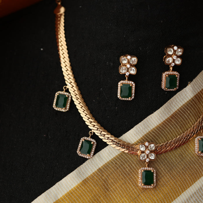 Minimal kundan short necklace with earrings MS107