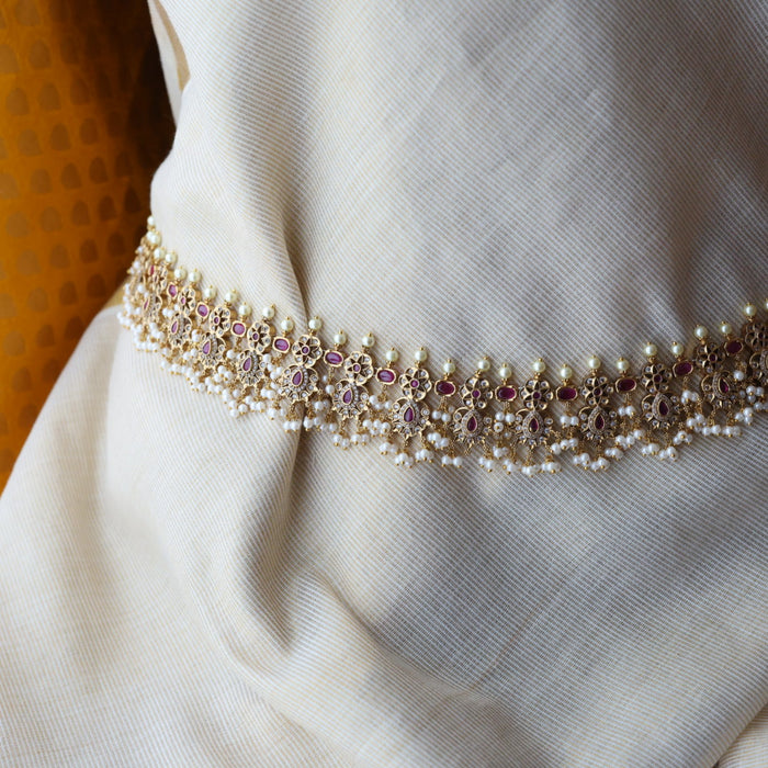 Antique gold and pearl floral design waistchain AW4992