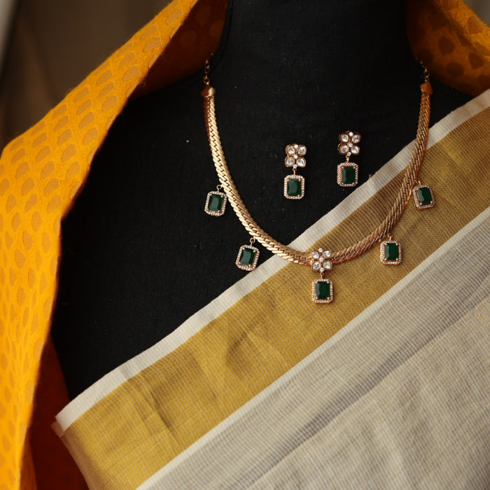 Minimal kundan short necklace with earrings MS107