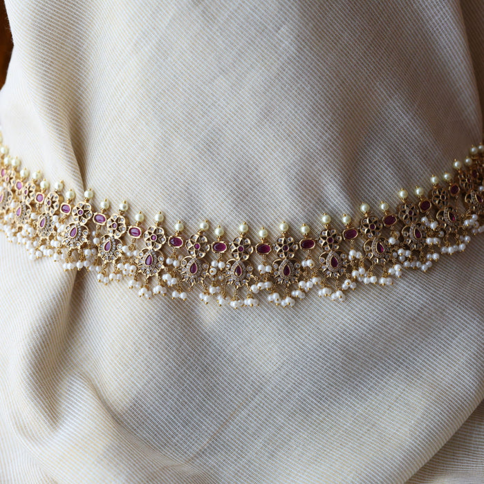 Antique gold and pearl floral design waistchain AW4992