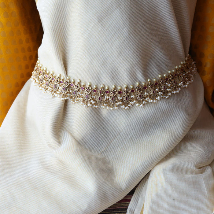 Antique gold and pearl floral design waistchain AW4992