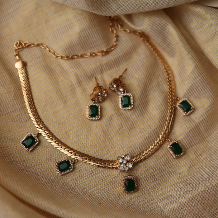 Minimal kundan short necklace with earrings MS107