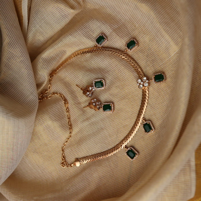 Minimal kundan short necklace with earrings MS107