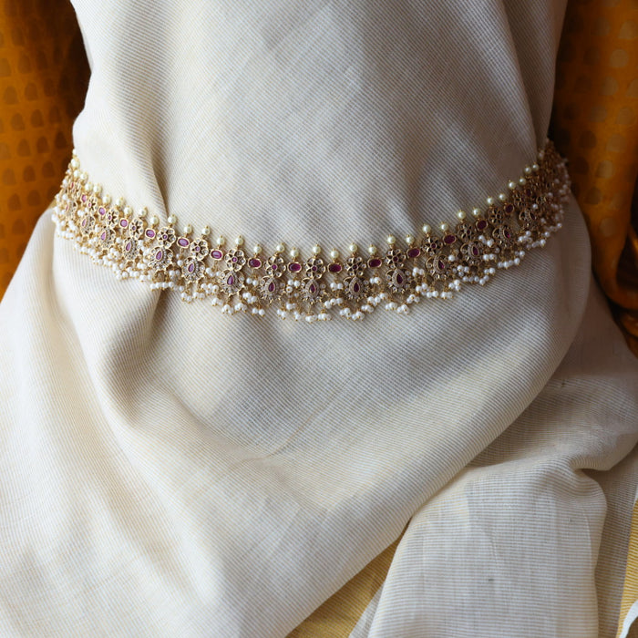 Antique gold and pearl floral design waistchain AW4992