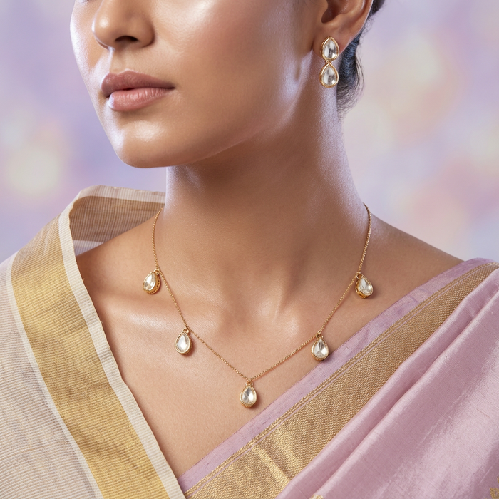 Minimal kundan short necklace with earrings MS108