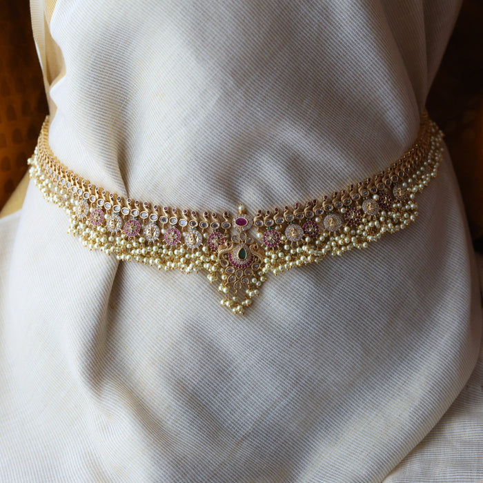 Antique gold and pearl floral design waistchain AW4993