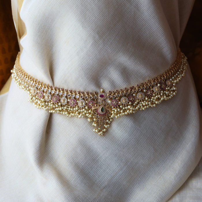 Antique gold and pearl floral design waistchain AW4993