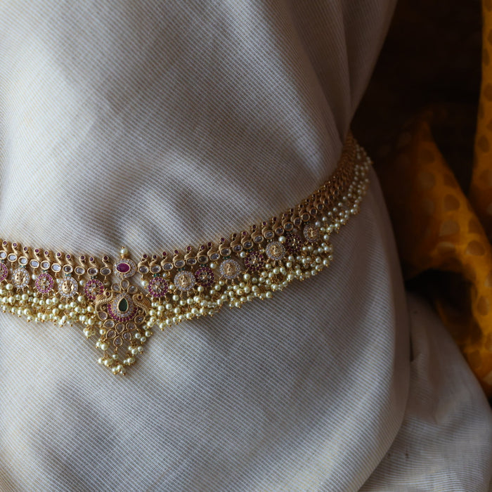Antique gold and pearl floral design waistchain AW4993