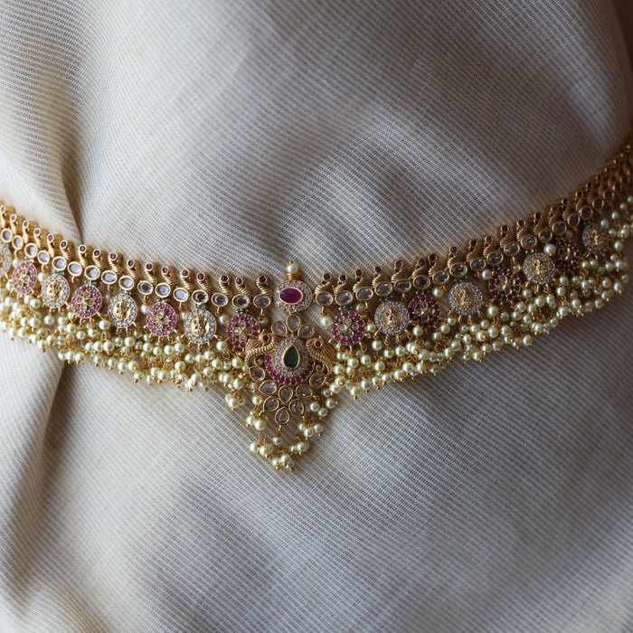 Antique gold and pearl floral design waistchain AW4993