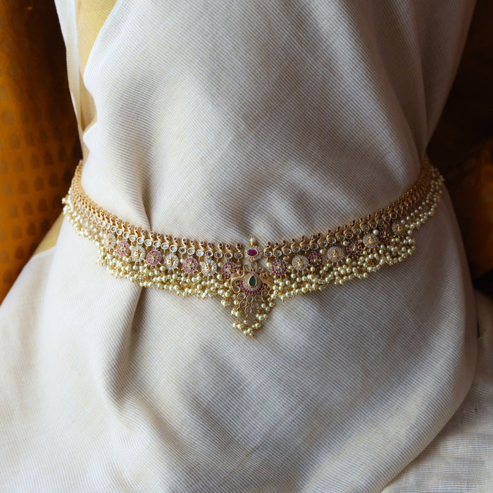 Antique gold and pearl floral design waistchain AW4993