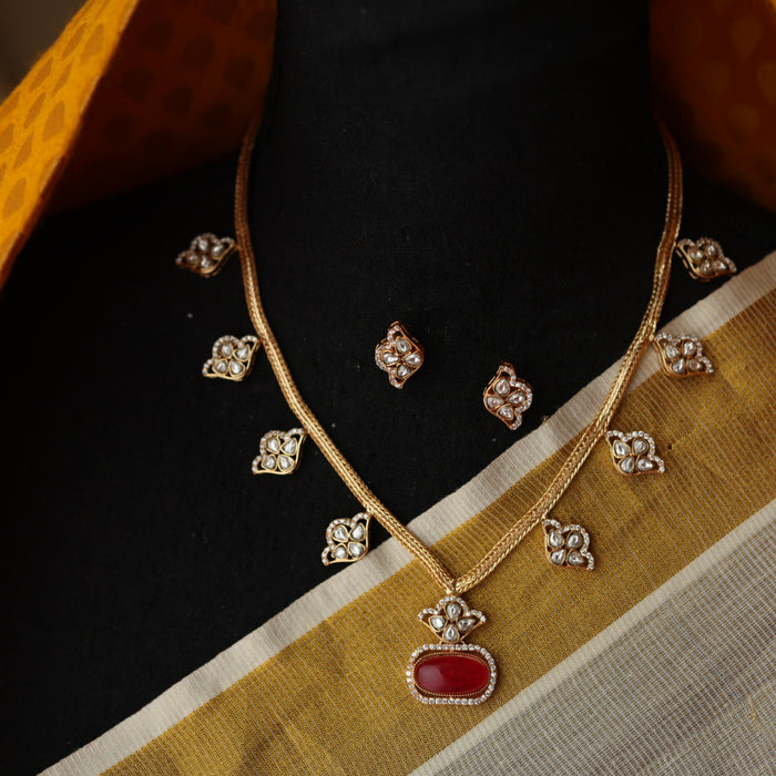Minimal kundan layer necklace with earrings MS109