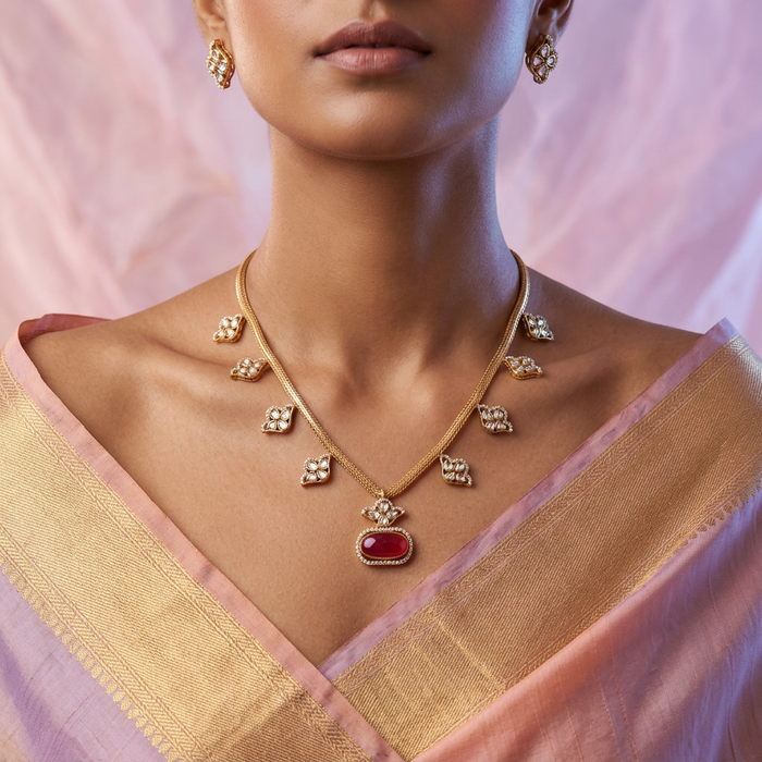 Minimal kundan layer necklace with earrings MS109