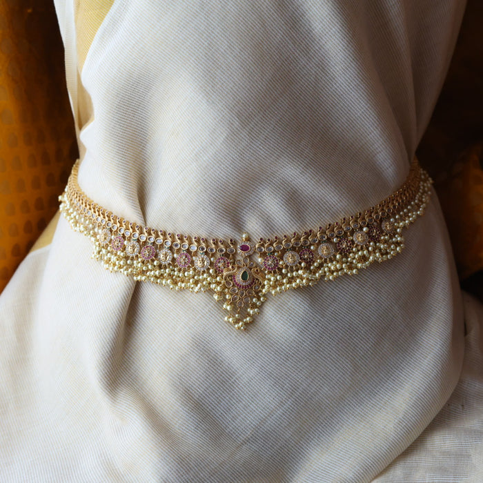 Antique gold and pearl floral design waistchain AW4993