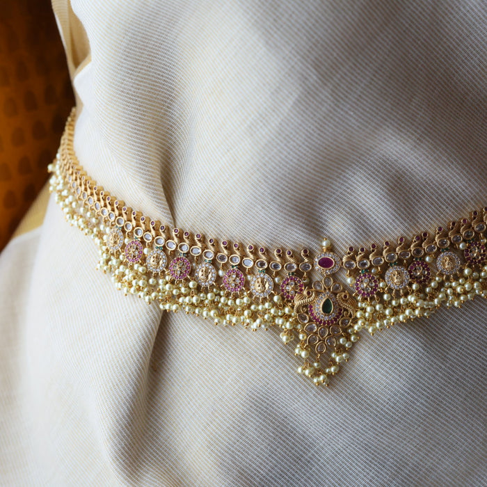Antique gold and pearl floral design waistchain AW4993