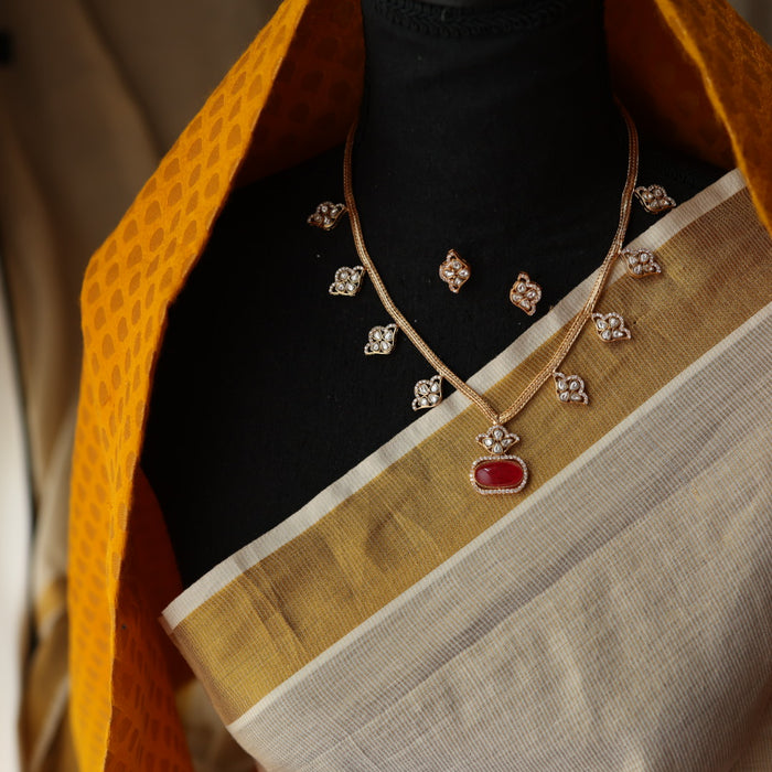 Minimal kundan layer necklace with earrings MS109
