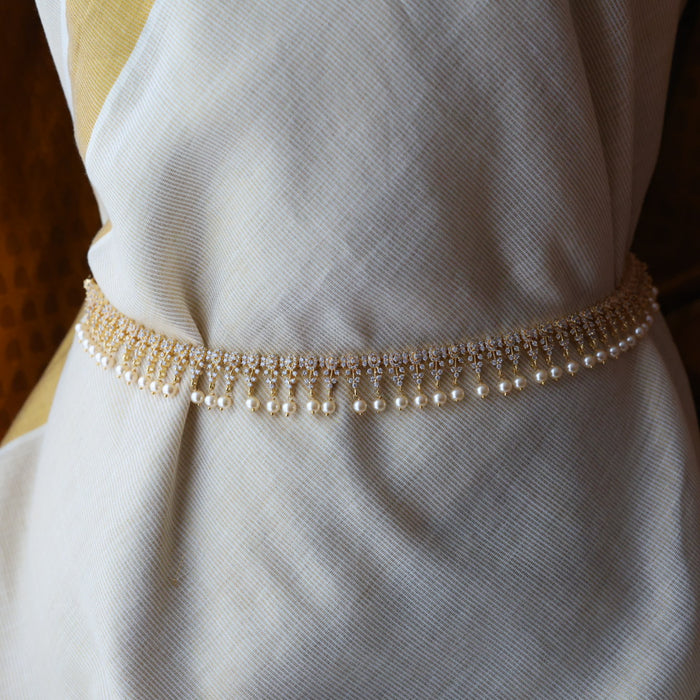 Heritage gold plated white stone and pearl waistchain HW3456