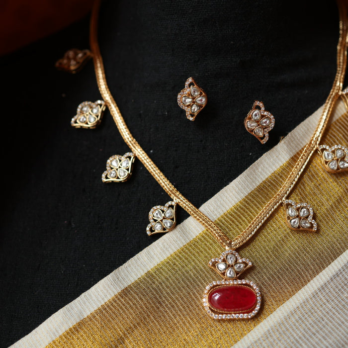 Minimal kundan layer necklace with earrings MS109
