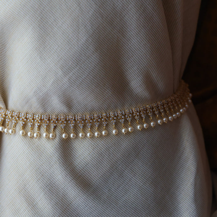 Heritage gold plated white stone and pearl waistchain HW3456
