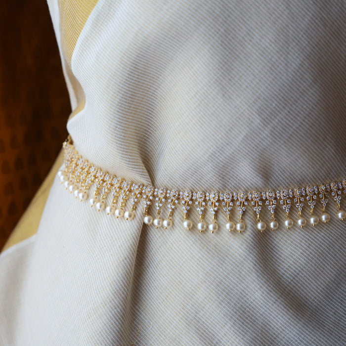 Heritage gold plated white stone and pearl waistchain HW3456