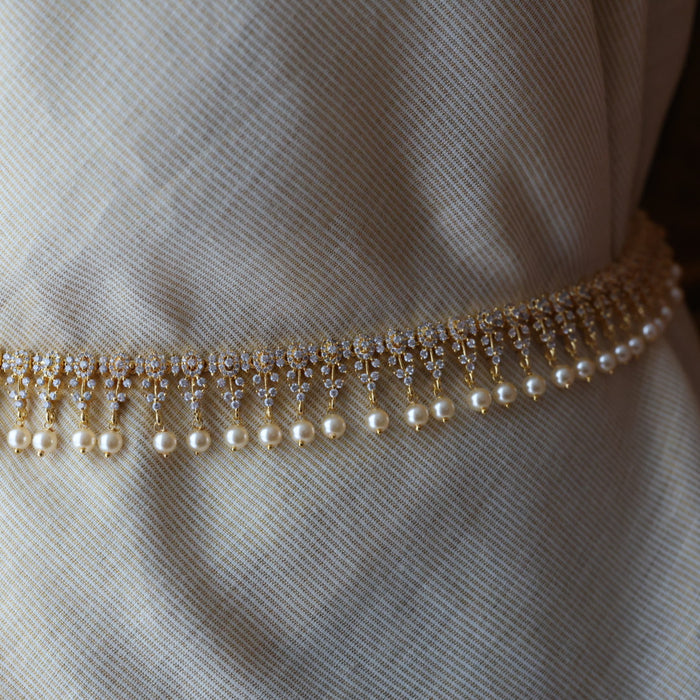 Heritage gold plated white stone and pearl waistchain HW3456