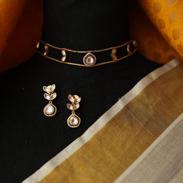 Minimal kundan choker necklace with earrings MS1055