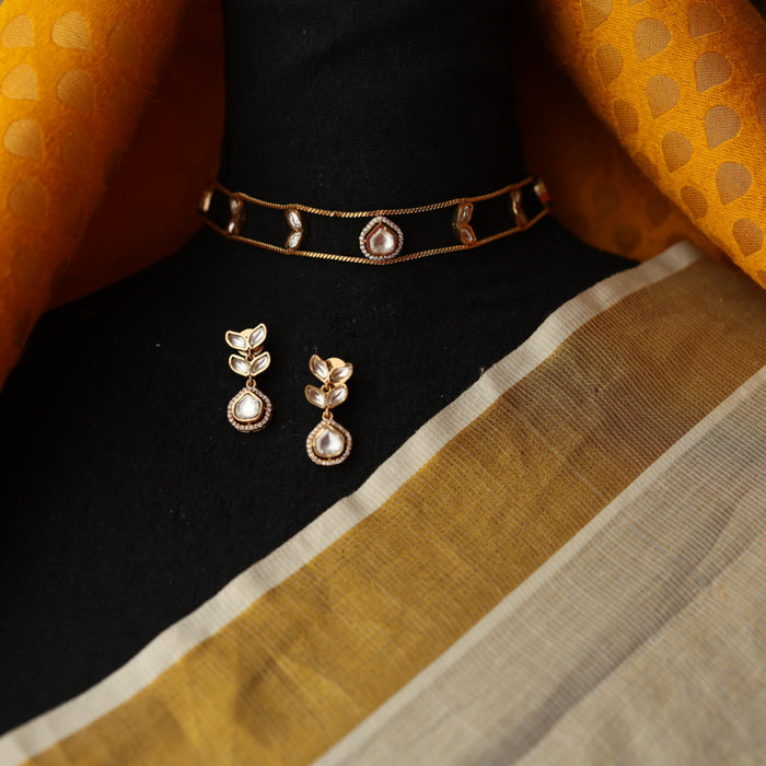 Minimal kundan choker necklace with earrings MS1055