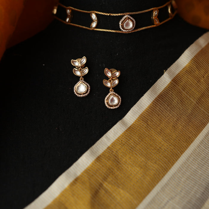 Minimal kundan choker necklace with earrings MS1055