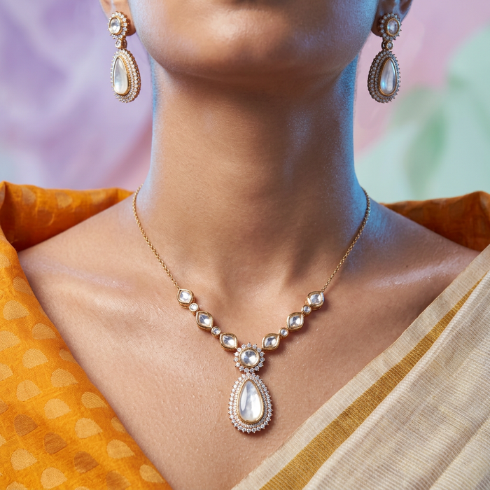 Minimal kundan short necklace with earrings MS111
