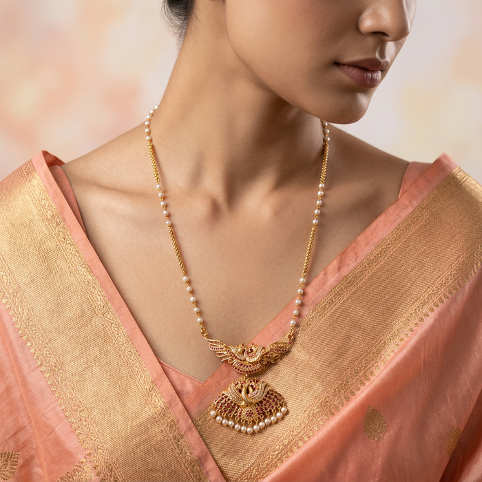 Heritage gold plated padakam long necklace HP0432