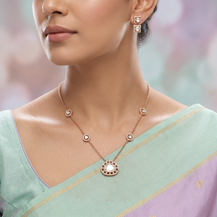 Minimal kundan necklace with earrings MS112