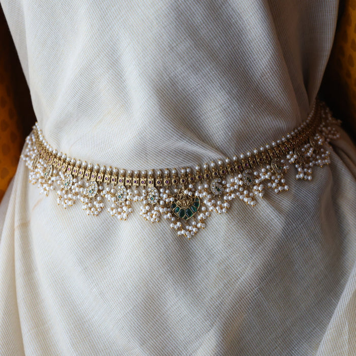Antique gold and pearl floral design waistchain AW4997