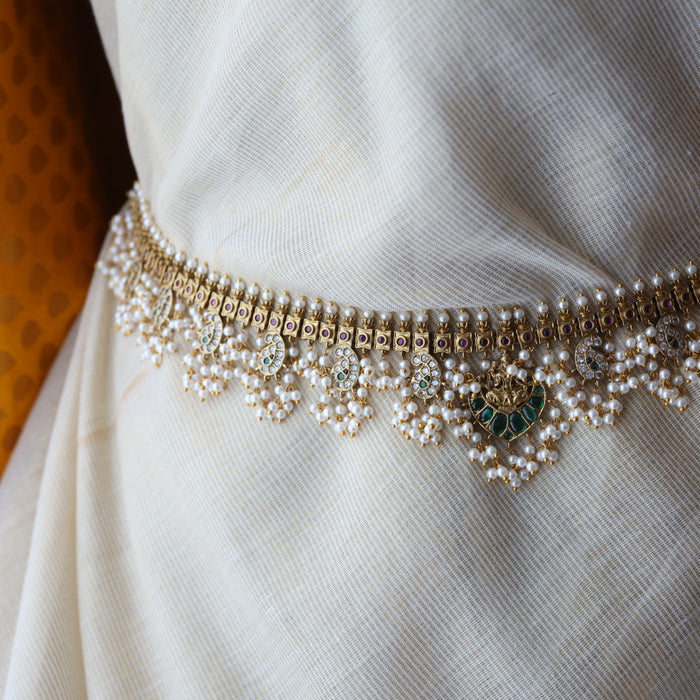 Antique gold and pearl floral design waistchain AW4997