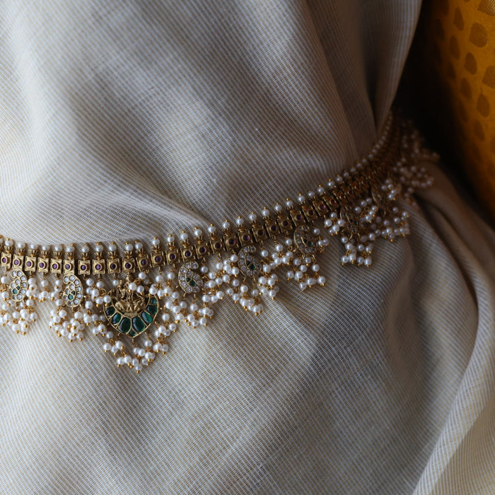 Antique gold and pearl floral design waistchain AW4997