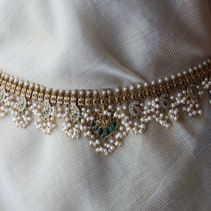Antique gold and pearl floral design waistchain AW4997