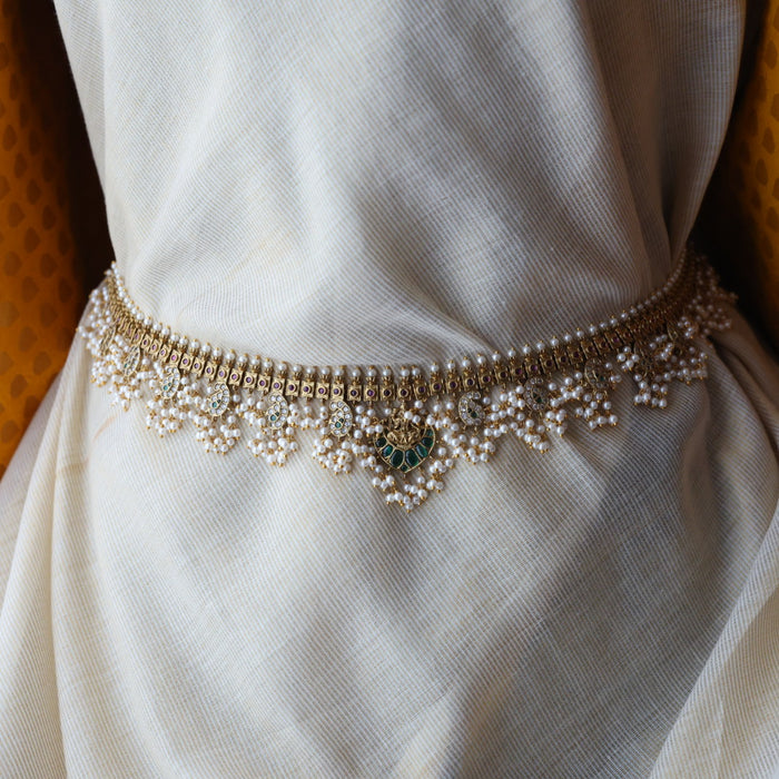 Antique gold and pearl floral design waistchain AW4997