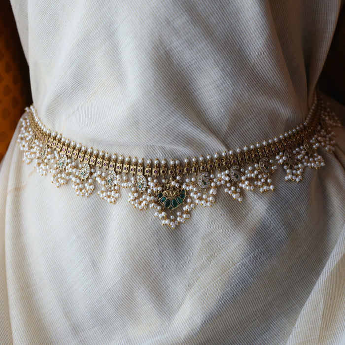 Antique gold and pearl floral design waistchain AW4997
