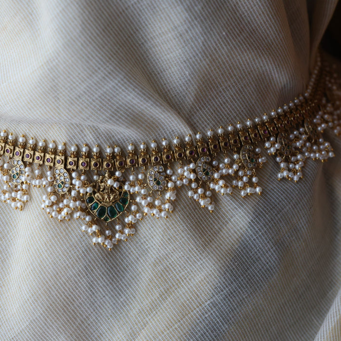 Antique gold and pearl floral design waistchain AW4997