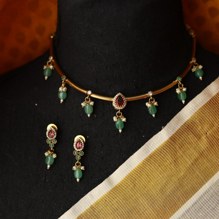 Minimal kundan choker necklace with earrings MS113