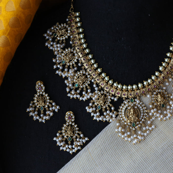 Antique pearl short necklace and earrings SS12932