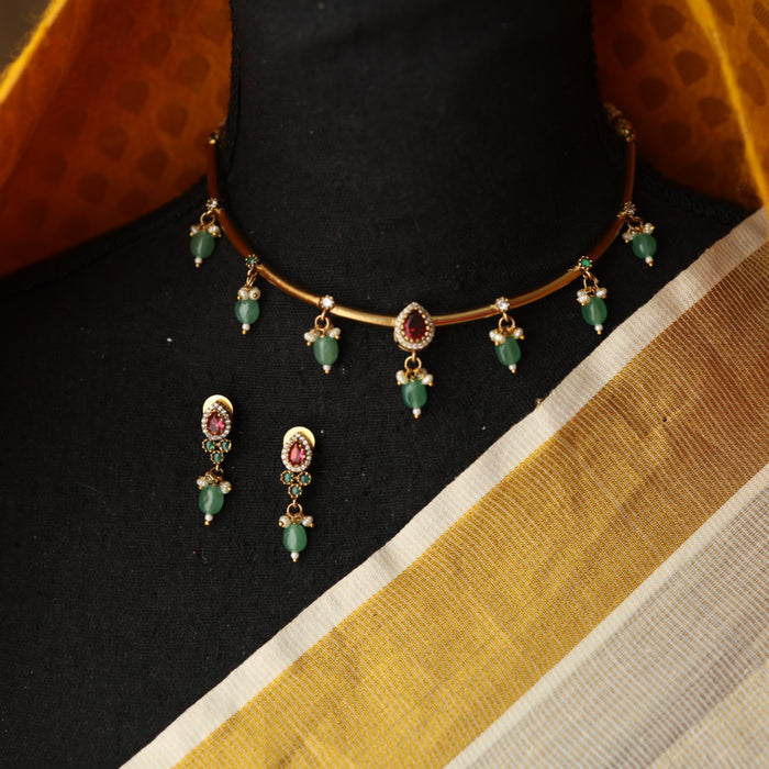 Minimal kundan choker necklace with earrings MS113