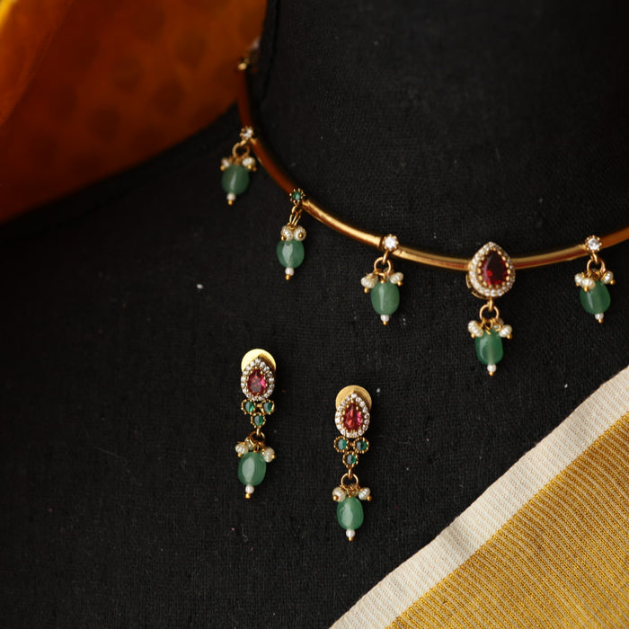 Minimal kundan choker necklace with earrings MS113