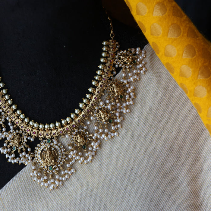 Antique pearl short necklace and earrings SS12932