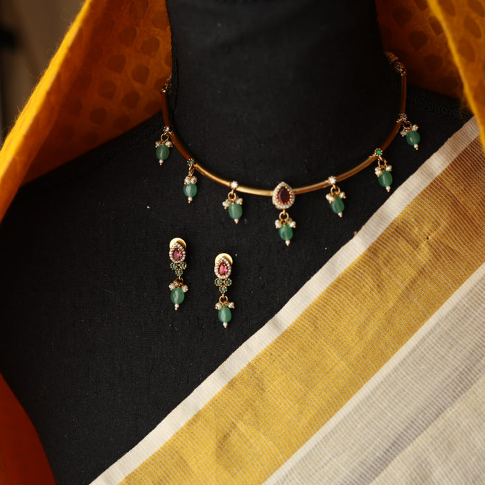 Minimal kundan choker necklace with earrings MS113