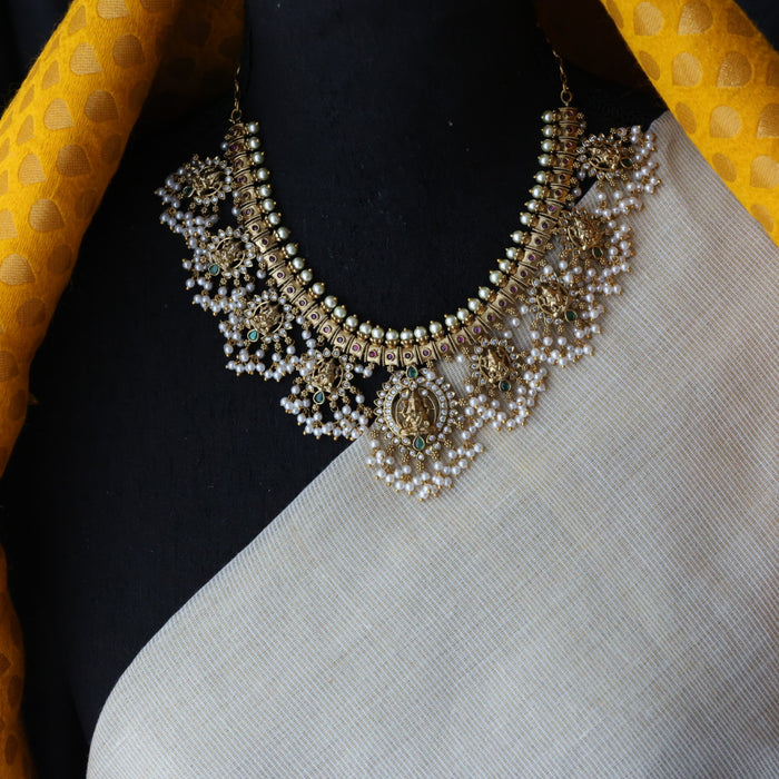 Antique pearl short necklace and earrings SS12932