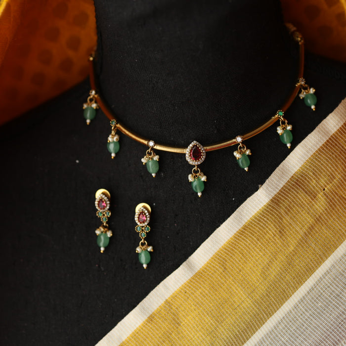 Minimal kundan choker necklace with earrings MS113